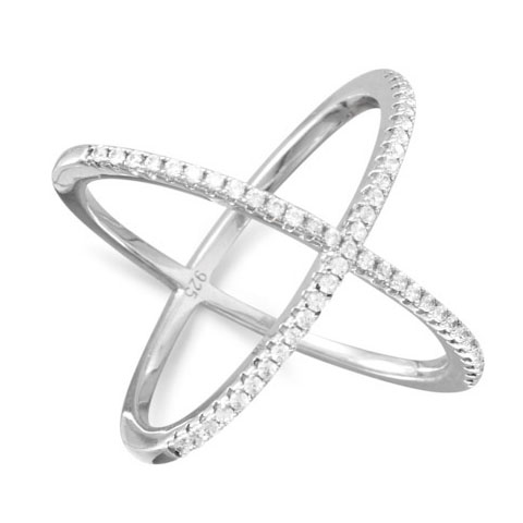 Criss Cross X Sterling Ring Cubic Zirconia