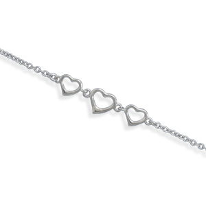 Rhodium Plated Cut Out Heart Anklet